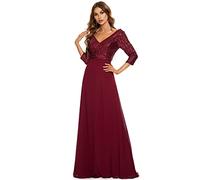 Ever-Pretty Women's Elegant V Neck Floor Length A Line Empire Chiffon with Sequin Evening Party Dresses Burgundy 14UK