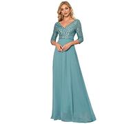 Ever-Pretty Women's Elegant V Neck Floor Length A Line Empire Chiffon with Sequin Wedding Party Dresses Dusty Blue 24UK