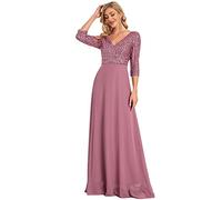 Ever-Pretty Women's Elegant V Neck Floor Length A Line Empire Chiffon with Sequin Wedding Party Dresses Orchid 24UK