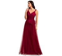 Ever-Pretty Women's Elegant V Neck Sash Waist A-Line Maxi Tulle Wrap Dress Bridesmaid Dresses Burgundy 10UK