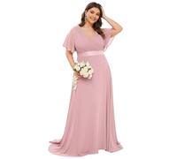 Ever-Pretty Women's Elegant V-Neck Short Sleeves Empire Waist Floor Length Plus Size Evening Dresses Dusty Rose 10UK