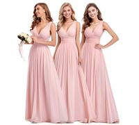 Ever-Pretty Women's Elegant V Neck Summer Chiffon Long Maxi Bridesmaid Dresses, Pink., 16