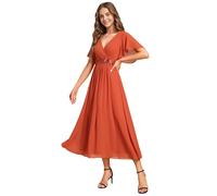 Ever-Pretty Women's Embellished Midi Evening Dress Ladies Short Sleeve line with Short Sleeve for Wedding Guest Dress Burnt Orange 14UK