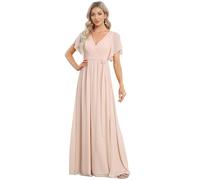 Ever-Pretty Women's Empire Waist V Neck Short Sleeve Floor Length Chiffon Evening Dresses Blush Pink 22UK