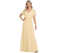 Ever-Pretty Women's Empire Waist V Neck Short Sleeve Floor Length Chiffon Evening Dresses Blush Pink 20UK