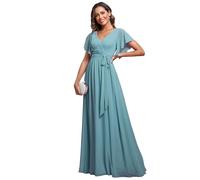 Ever-Pretty Women's Empire Waist V Neck Short Sleeve Floor Length Chiffon Evening Dresses Dusty Blue 14UK