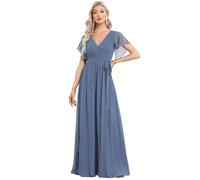 Ever-Pretty Women's Empire Waist V Neck Short Sleeve Floor Length Chiffon Evening Dresses Dusty Navy 18UK