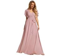 Ever-Pretty Women's Empire Waist V Neck Short Sleeve Floor Length Chiffon Evening Dresses Dusty Rose 24UK