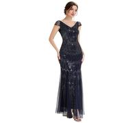 Ever-Pretty Women's Evening Dress Floor Length Sequin Off The Shoulder with Beaded Elegant Prom Party Dress Navy Blue 10UK
