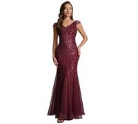 Ever-Pretty Women's Evening Dress Floor Length Sequin Off The Shoulder with Beaded Elegant Prom Party Dress Burgundy 18