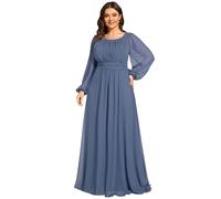 Ever-Pretty Women's Evening Dress Plus Size Floor Length Long Sleeves Dusty Blue 18