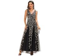 Ever-Pretty Women's Evening Dresses Gorgeous A Line Sequin Embroidered Deep V-Neck Prom Dress Black Gold 18