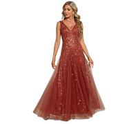 Ever-Pretty Women's Evening Dresses Gorgeous A Line Sequin Embroidered Deep V-Neck Prom Dress Bridesmaid Burnt Orange 18UK