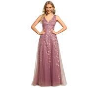 Ever-Pretty Women's Evening Dresses Gorgeous A Line Sequin Embroidered Deep V-Neck Prom Dress Bridesmaid Orchid 12UK