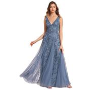 Ever-Pretty Women's Evening Dresses Gorgeous A Line Sequin Embroidered Deep V-Neck Prom Dress Bridesmaid Dusty Navy 20UK
