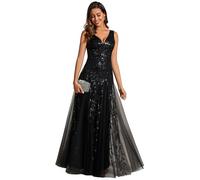 Ever-Pretty Women's Evening Dresses Gorgeous A Line Sequin Embroidered Deep V-Neck Prom Dress Mother of The Bride Black 14UK