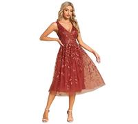 Ever-Pretty Women's Evening Dresses Gorgeous A Line Sequin Prom Dress Sexy V-Neck Backless Bridesmaid Dresses Burnt Orange 14UK