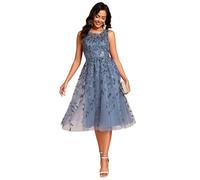 Ever-Pretty Women's Evening Dresses Luxurious A Line Sequin Prom Dress Knee-Length Bridesmaid Dresses Dusty Navy 20UK