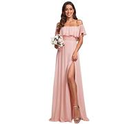 Ever-Pretty Women's Evening Dresses Off The Shoulder Ruffle A Line Thigh High Slit Pink 22