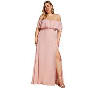 Ever-Pretty Women's Evening Dresses Off The Shoulder Ruffle A Line Thigh High Slit Pink 8