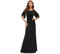 Ever-Pretty Women's Fashion Short Sleeve Floor Length Bodycon Elegant Long Evening Party Dresses with Rhinestone Black 18UK