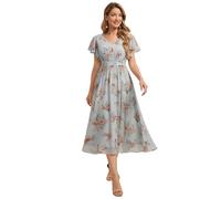 Ever-Pretty Women's Floral Midi Dress V Neck Flowy A Line Summer Dress for Wedding Guest Amber Bloom 10