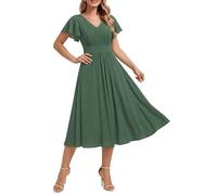 Ever-Pretty Women's Floral Midi Dress V Neck Flowy A Line Summer Dress for Wedding Guest Eucalyptus 12