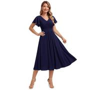 Ever-Pretty Women's Floral Midi Dress V Neck Flowy A Line Summer Dress for Wedding Guest Navy Blue 18