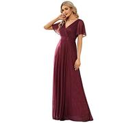 Ever-Pretty Women's Formal Dresses Long Empire Waist Bridesmaid Dress with Short Flutter Sleeves Burgundy 08