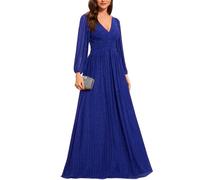 Ever-Pretty Women's Glitter A Line V Neck Pleated Long Sleeve Evening Dress Sapphire Blue 8