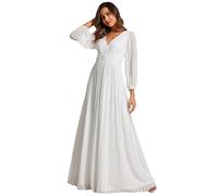 Ever-Pretty Women's Glitter A Line V Neck Pleated Long Sleeve Evening Dress White 26UK