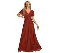 Ever-Pretty Women's Glitter A Line V Neck Pleated Short Sleeve Evening Dress Burnt Orange 14UK