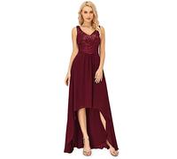 Ever-Pretty Women's Hi-Low Elegant Empire Waist V Neck Sleeveless Chiffon and Sequin Evening Party Dresses Burgundy 16UK