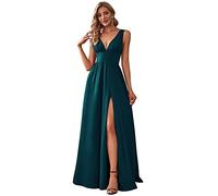 Ever-Pretty Women's High Stretch V Neck Sleeveless Floor Length Split Evening Dresses Teal