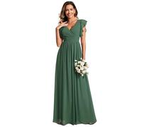 Ever-Pretty Women's Long Bridesmaid Wedding Guest Dress Elegant Chiffon A-Line Ruffles Sleeve Eucalyptus Green 16UK