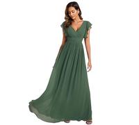 Ever-Pretty Women's Long Bridesmaid Wedding Guest Dress Elegant Chiffon A-Line Ruffles Sleeve Eucalyptus Green 26UK