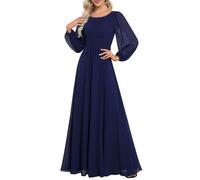Ever-Pretty Women's Long Sleeve Empire Waist Bright Chiffon Bridesmaid Dresses Long Navy Blue 22UK