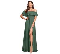 Ever-Pretty Women's Maxi Bridesmaid Dress Off The Shoulder Evening Dress with Thigh High Slit Eucalyptus Green 16UK
