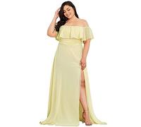 Ever-Pretty Women's Maxi Bridesmaid Dress Off The Shoulder Evening Dress with Thigh High Slit Yellow 16UK
