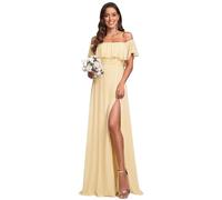 Ever-Pretty Women's Maxi Bridesmaid Dress Off The Shoulder Evening Dress with Thigh High Slit Yellow 14UK