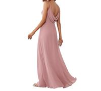 Ever-Pretty Women's Maxi Bridesmaid Dress Spaghetti Straps V-Neck A-Line Chiffon Empire Waist Backless Dress Dusty Rose 22UK