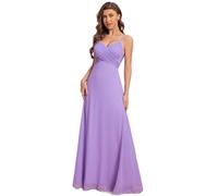 Ever-Pretty Women's Maxi Bridesmaid Dress Spaghetti Straps V-Neck A-Line Chiffon Empire Waist Backless Dress Lavender 6