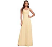 Ever-Pretty Women's Maxi Bridesmaid Dress Spaghetti Straps V-Neck A-Line Chiffon Empire Waist Backless Dress Yellow 18UK