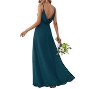 Ever-Pretty Women's Maxi Bridesmaid Dress Spaghetti Straps V-Neck A-Line Chiffon Empire Waist Backless Dress Teal 30UK