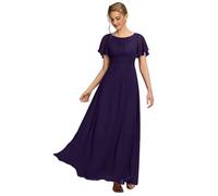 Ever-Pretty Women's Maxi Bridesmaid Dress with Ruffles Sleeve Pleated Elegant Chiffon Dark Purple 16UK