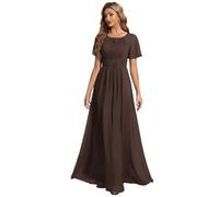 Ever-Pretty Women's Maxi Bridesmaid Dress with Ruffles Sleeve Pleated Elegant Chiffon Evening Gowns Espresso 18
