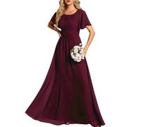 Ever-Pretty Women's Maxi Bridesmaid Dress with Ruffles Sleeve Pleated Elegant Chiffon Mulberry 22