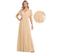 Ever-Pretty Women's Maxi Empire Waist V Neck Short Sleeve Floor Length Chiffon Evening Long Dresses Champagne 14UK