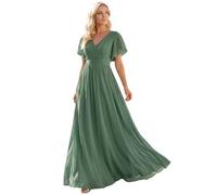 Ever-Pretty Women's Maxi Empire Waist V Neck Short Sleeve Floor Length Chiffon Evening Long Dresses Eucalyptus 12UK