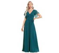 Ever-Pretty Women's Maxi Empire Waist V Neck Short Sleeve Floor Length Chiffon Evening Long Dresses Teal 22UK